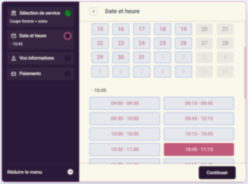 Agenda & Réservations book coiffeur blur